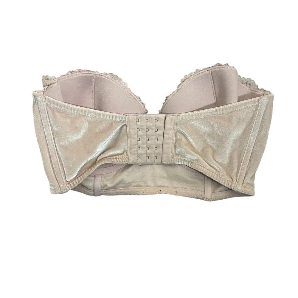 Victoria's Secret Bandeau Bra 34DD Pink Lace Velvet Dream Angels Strapless - Image 2