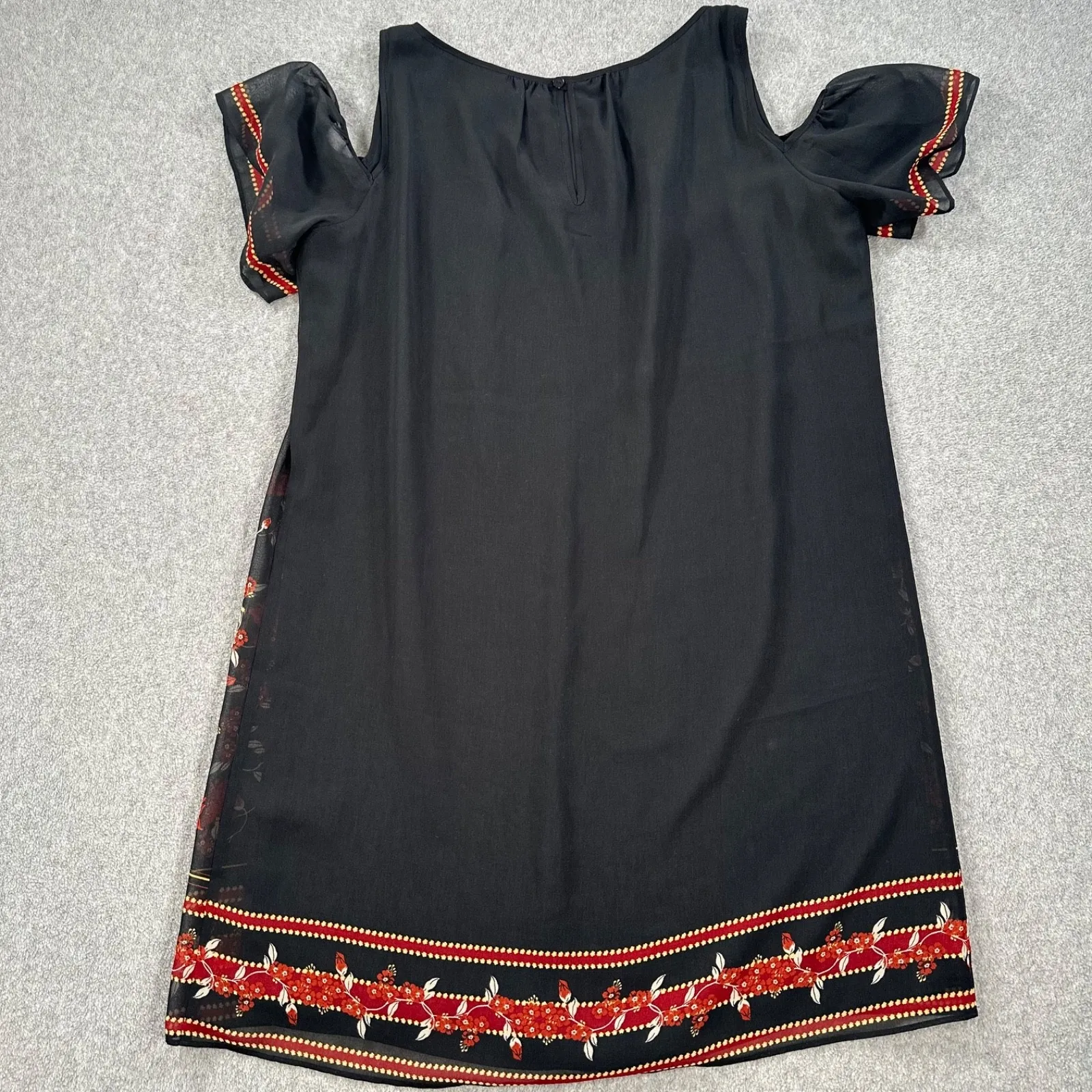 Sophie Max Cold Shoulder Dress Women's Small Black Floral Knee Length Black Red - Image 8