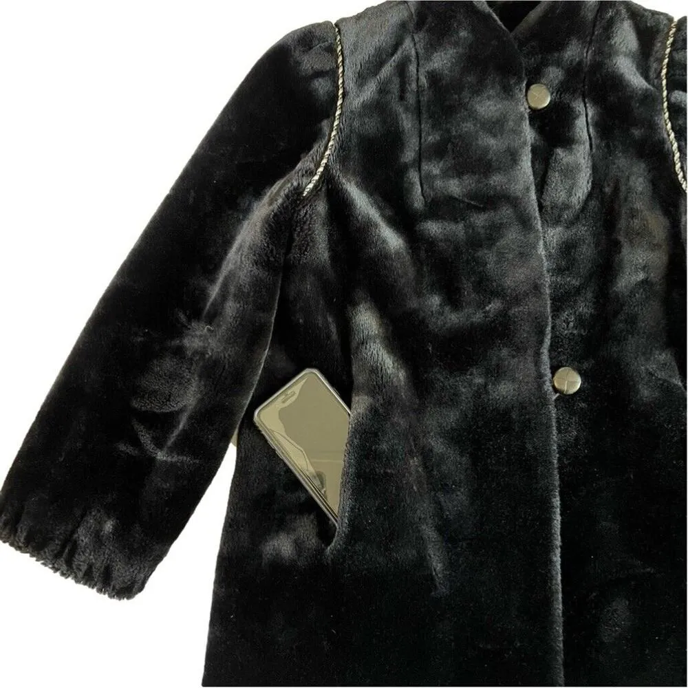 Vintage Sears Womens Winter Jacket Dress Coat Faux Fur Cord Accent Black 11 12 - Image 4