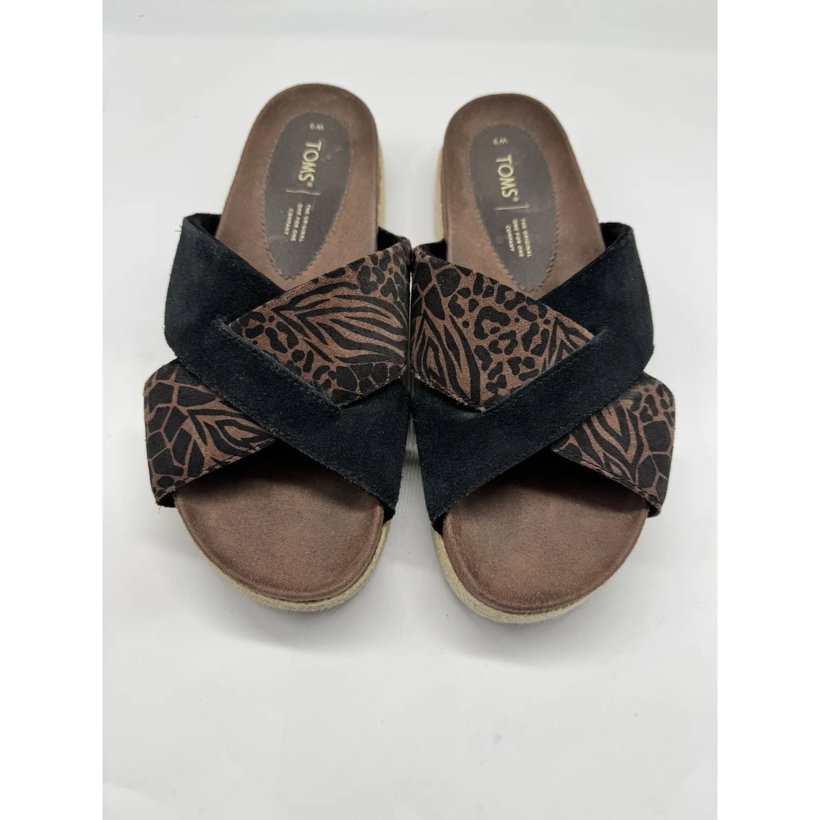 Tom’s Paloma Sandals Brown Black Platform Espadrille Leather Slides Womens Sz 9 - Image 2