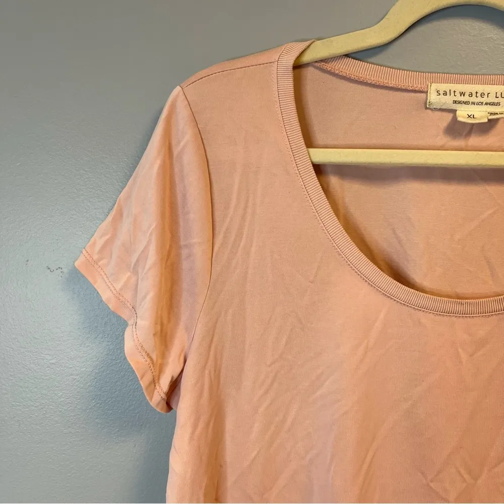 Saltwater Luxe Tee Pastel Pink Scoop Neck Rounded Hem Modal Top Sz XL GUC - Image 2