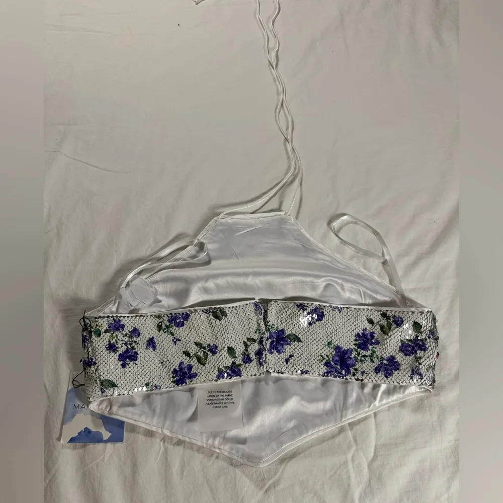 REVOLVE Majorelle Tamara White Sequin Top in Purple Butterfly Large - Image 4