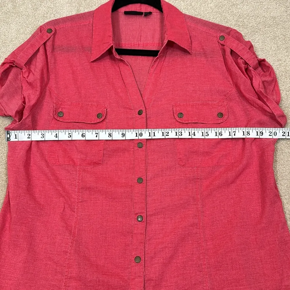 Ana Pink Lightweight Cotton Summer Shortsleeve Rolled Tab Button Women Shirt XL - Image 3