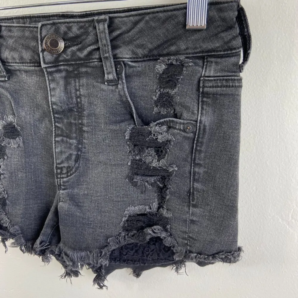 American Eagle Faded Black Super Stretch Hi-Rise Distressed Shortie Shorts - Image 7