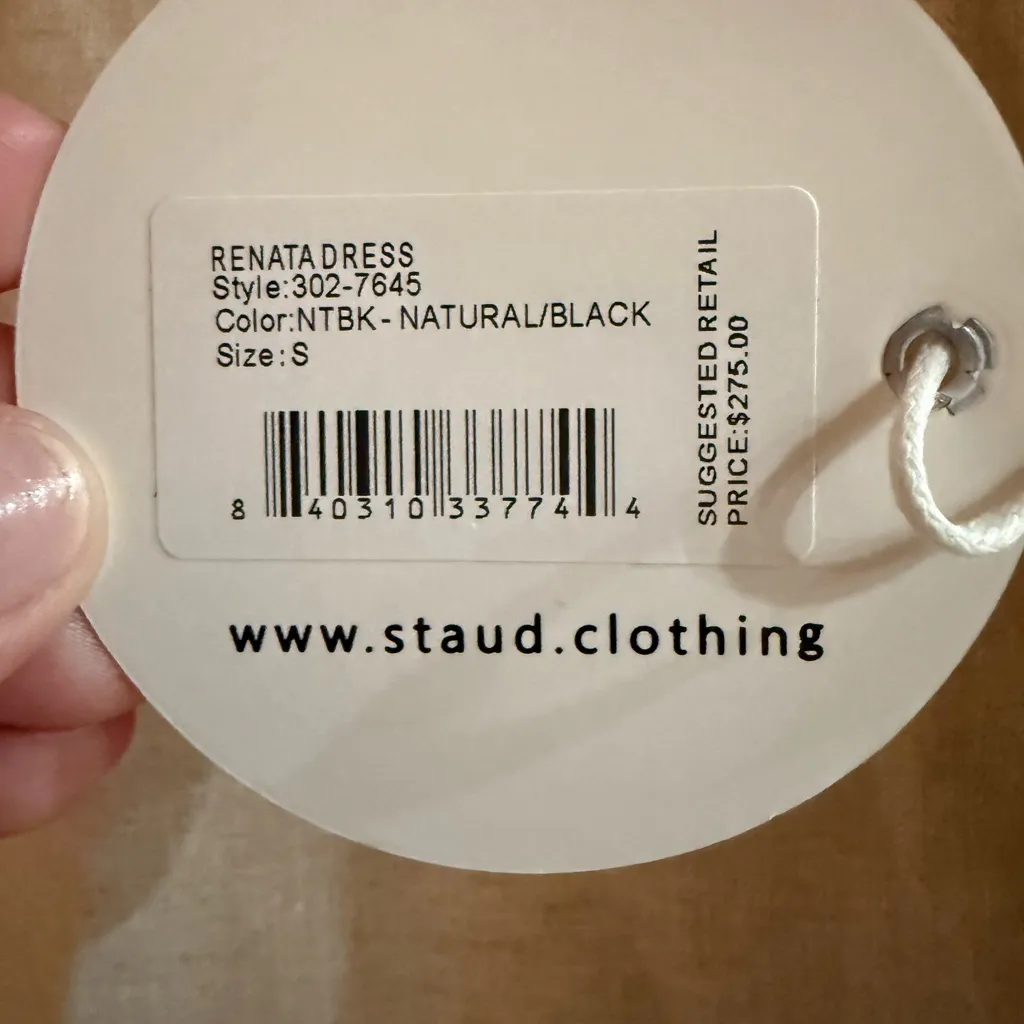 STAUD Renata Corded Strap Midi Mini Dress Natural Black Linen Size S NWT - Image 10