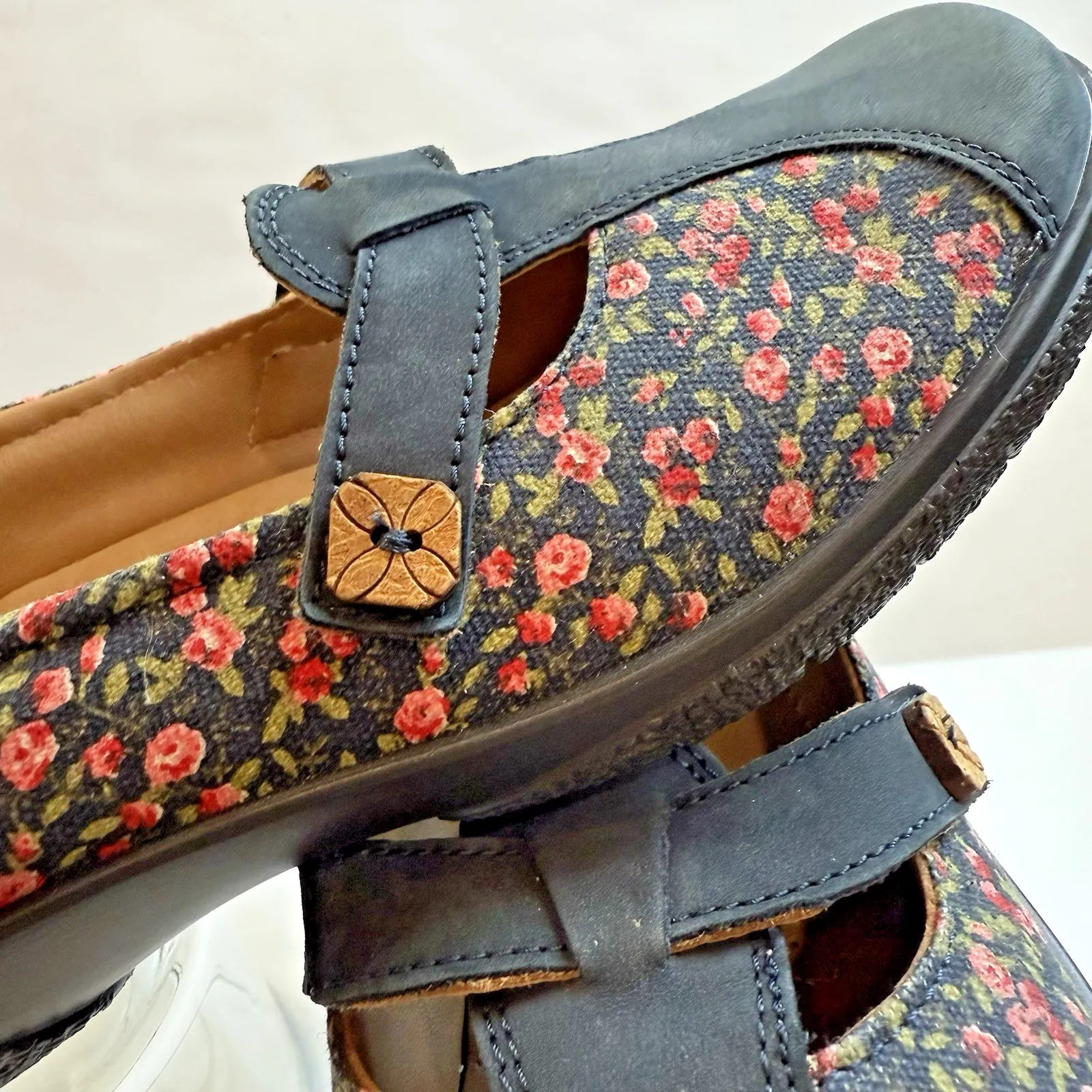 Hotter Leather Mary Jane Shoes Women US 7 EU 38 Nirvana Floral Slip On Comfort Blue - Image 2