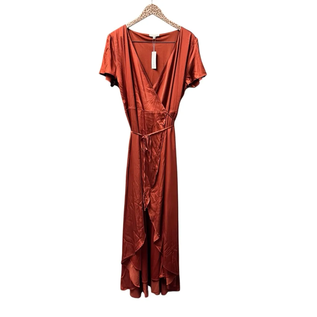 NEW Baltic Born Krystal Satin Wrap Gown Long Maxi Dress Terracotta 2XL NWT - Image 2