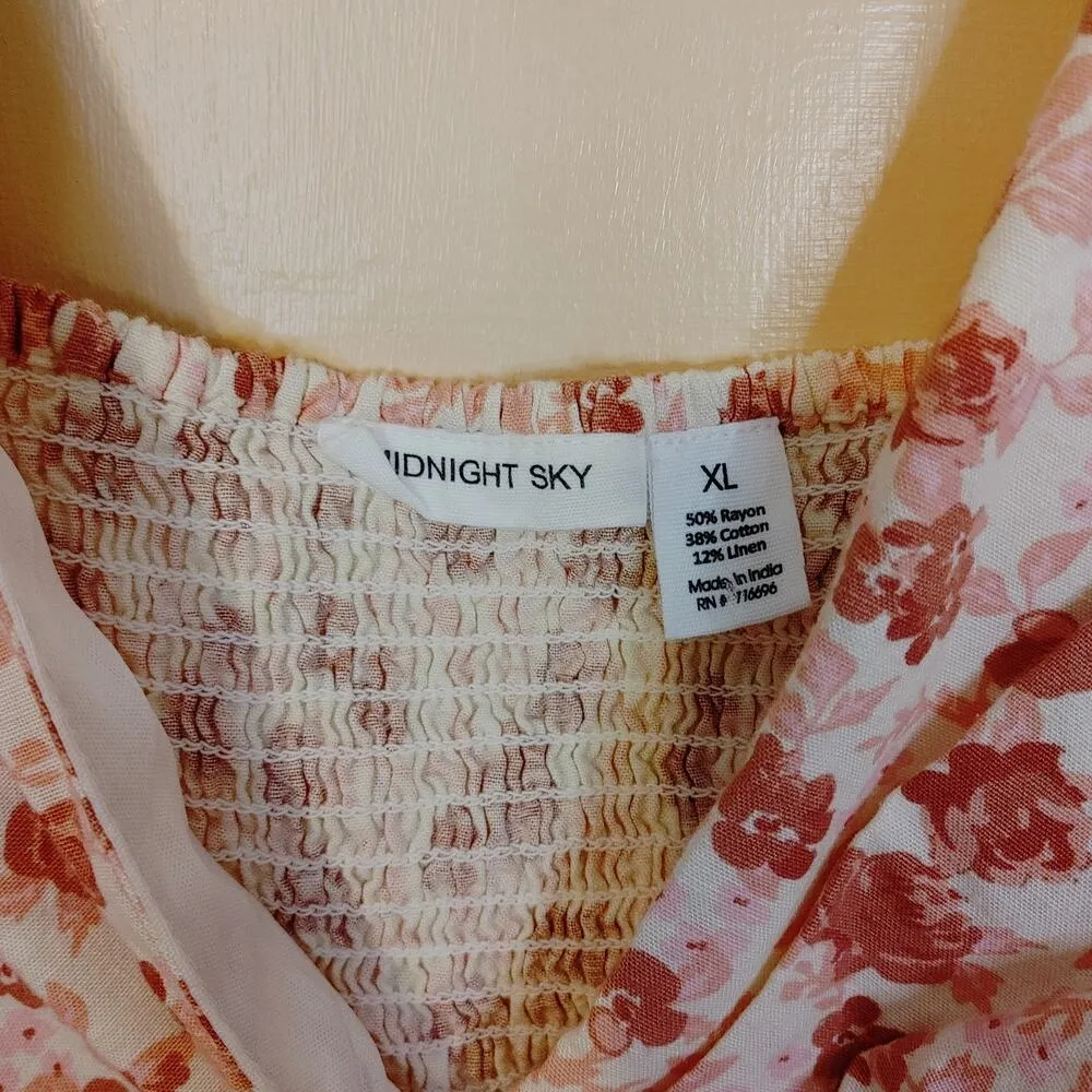 Midnight Sky Size Extra Large XL Rayon Cotton Linen Floral Pink White Cropped - Image 5