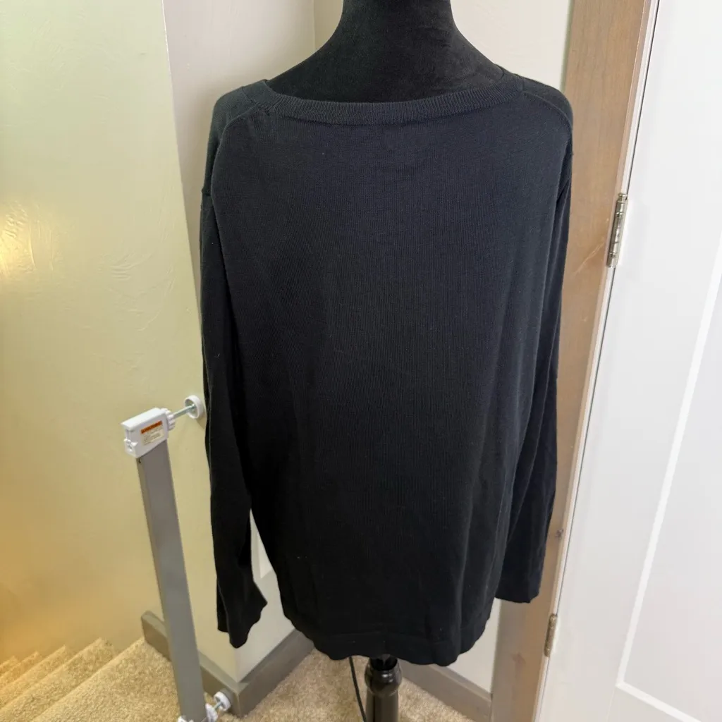 J. Crew Factory 'Cheers!" Crewneck Sweater Black Gold 100% Cotton Knit 3X - Image 4