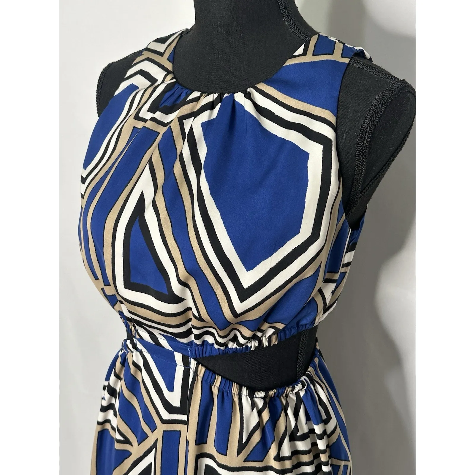 Banana Republic Women's Sleeveless Blue Midi Geo Print Dress Size XS - Image 5