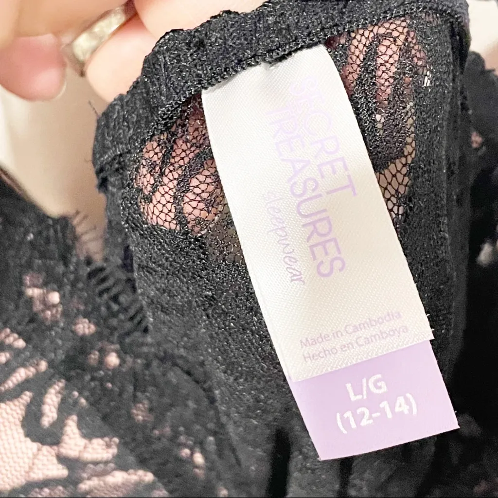 Secret Treasures Size Large Black Lace Pink Padded Lingerie Pajama‎ Night NEW - Image 3