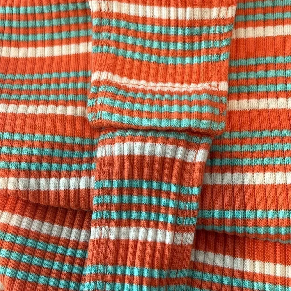 Wild Fable One Shoulder Bodysuit with Side Cutout Orange & Teal Striped Size XL - Image 3