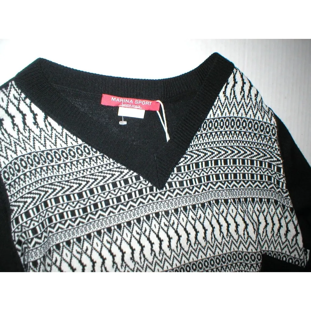 New NWT $290 Womens Max Mara Marina Rinaldi Sport Sweater L Black White Wool LS Size L - Image 3