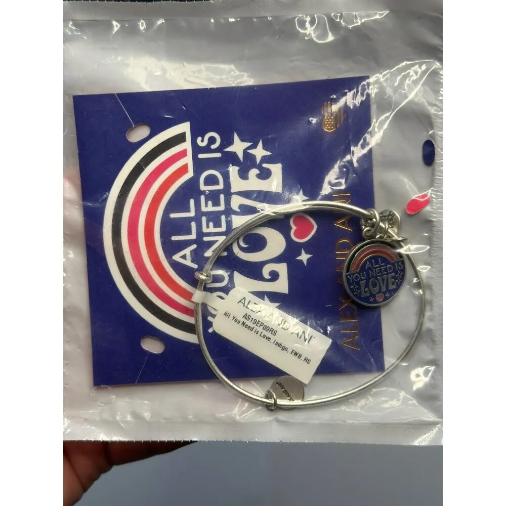 NEW Alex & Ani Silver-Tone "All You Need Is Love" Charm Bangle Indigo Accents - Image 3