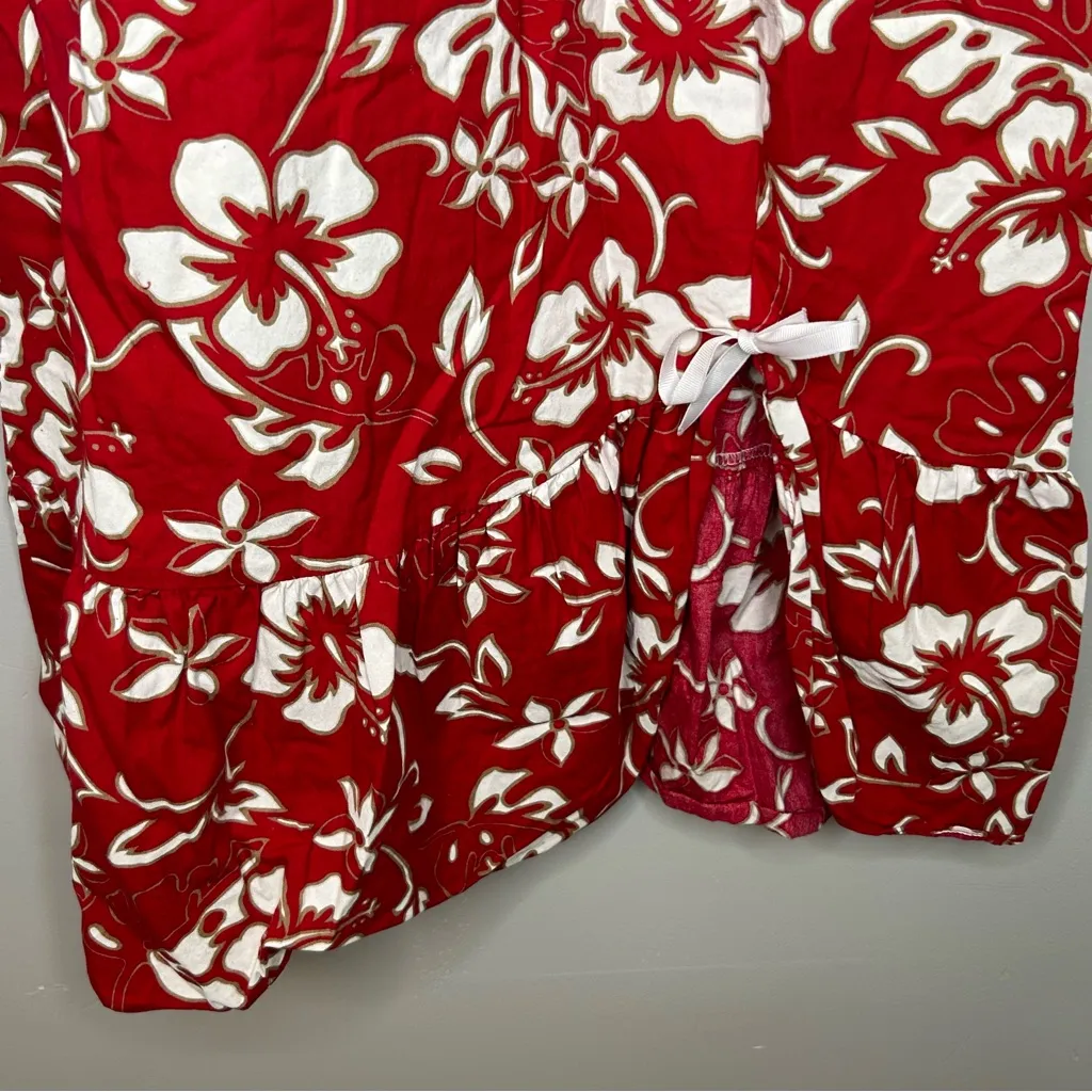 Hilo Hattie Vintage Hawaiian Floral Hibiscus Cotton Ruffle Dress Size S Red - Image 6