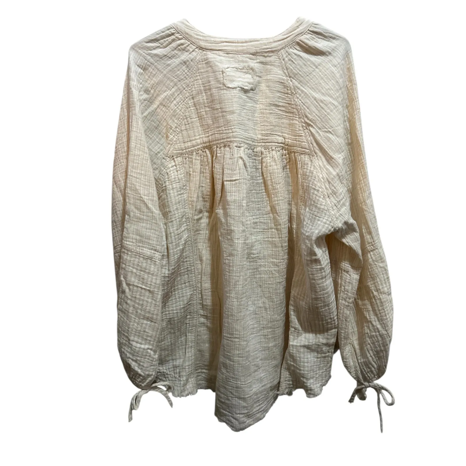 Aerie Gauze Striped Button Down Shirt Cream oversized Womens XS - Image 4