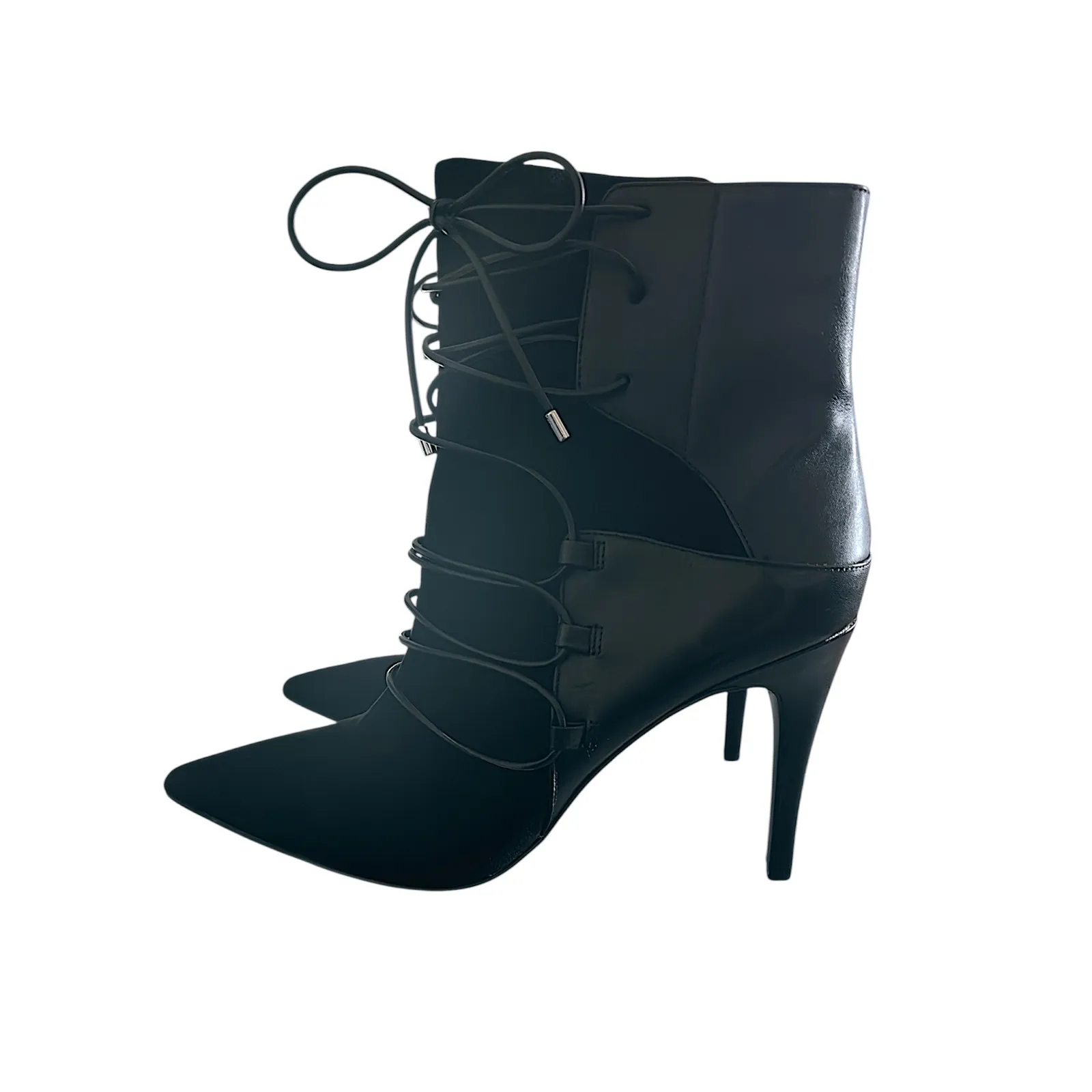 Nine West Toughyo Black Suede Leather Lace Up Stiletto Heel Ankle Booties Women - Image 6