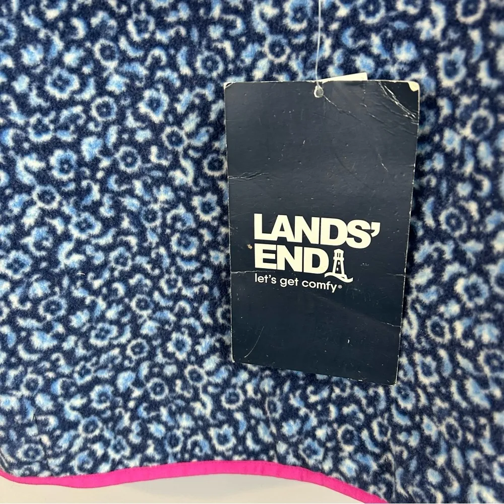 NWT Lands End Heritage Blue/Pink Leopard Print Snap Pullover Size Medium Blue - Image 10
