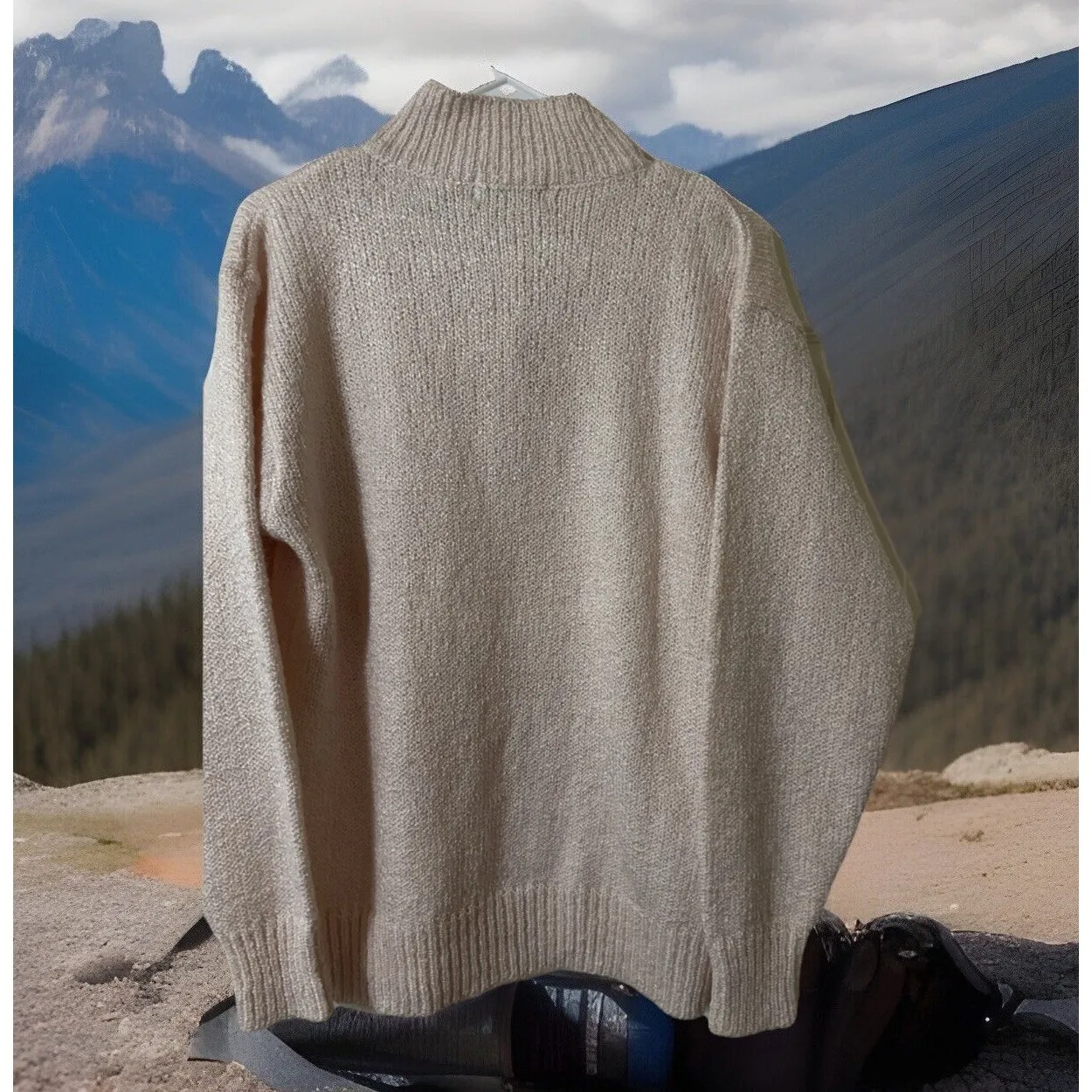 Vintage 80s Village Fair Sweater Women's Mockneck‎ PEARL Buttons Baby Pink M Size M - Image 2