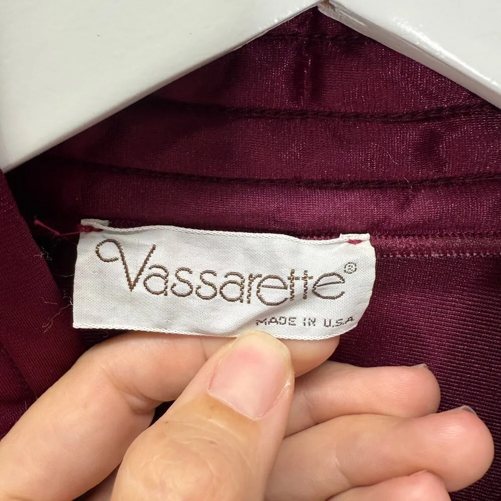 Vintage Vassarette 3/4 Sleeve Maxi Nightgown Size S Burgundy Purple Nylon Zip - Image 5