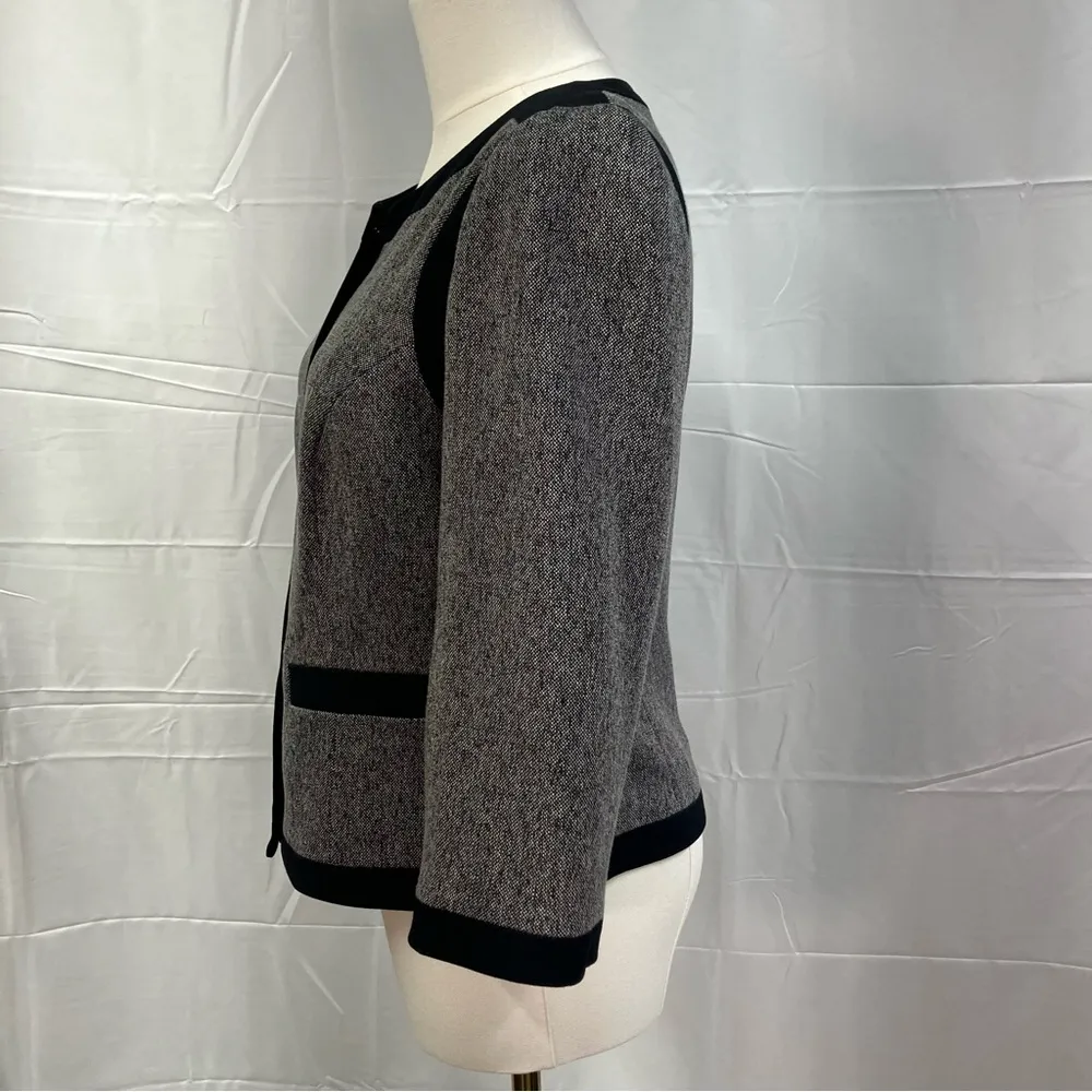 The Limited Faux Tweed Blazer‎ Jacket Snap Front Collarless Gray Black Womens 2 - Image 6
