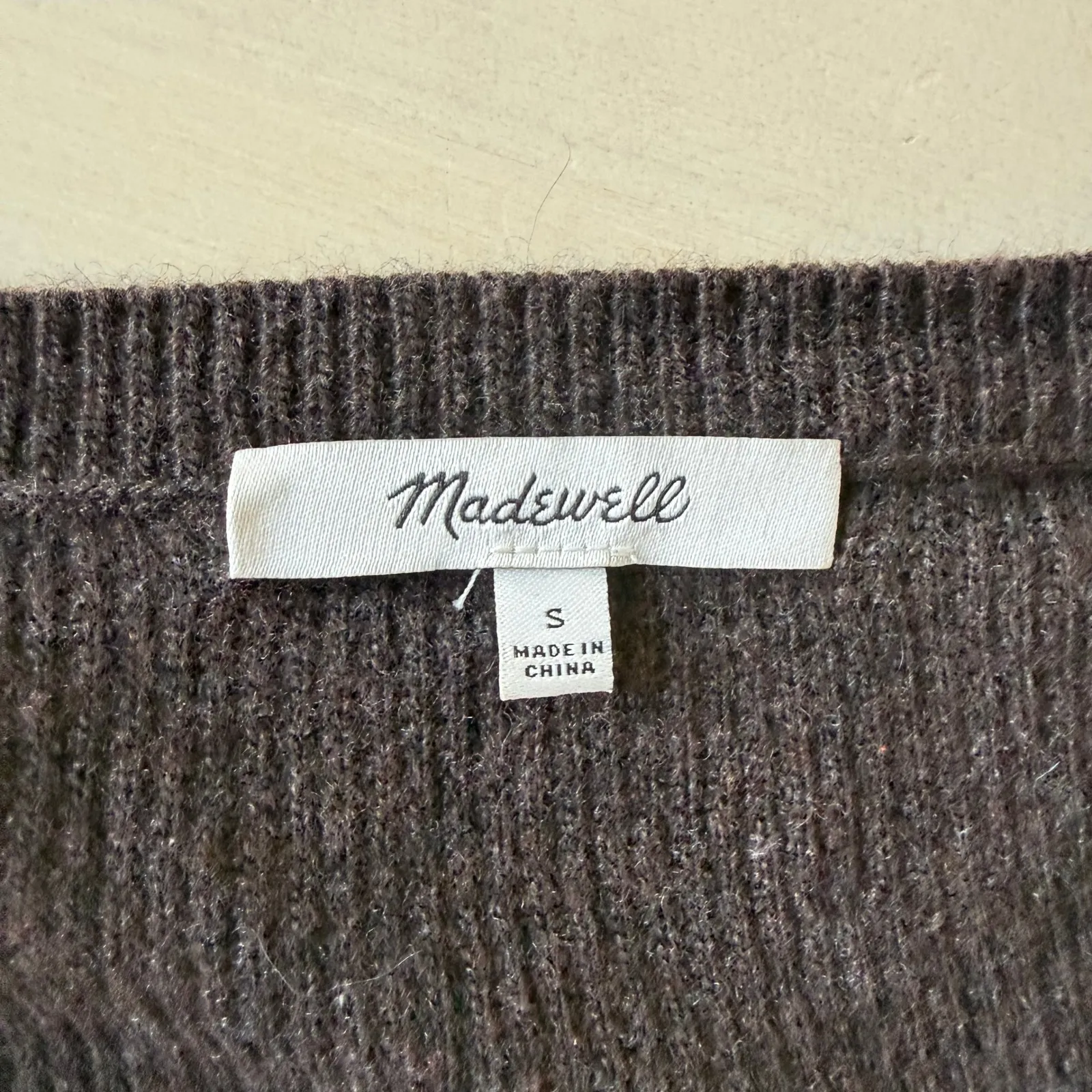 Madewell Asherton Waffle Henley Sweater V Neck Dark Brown Long Sleeve Size Small - Image 3