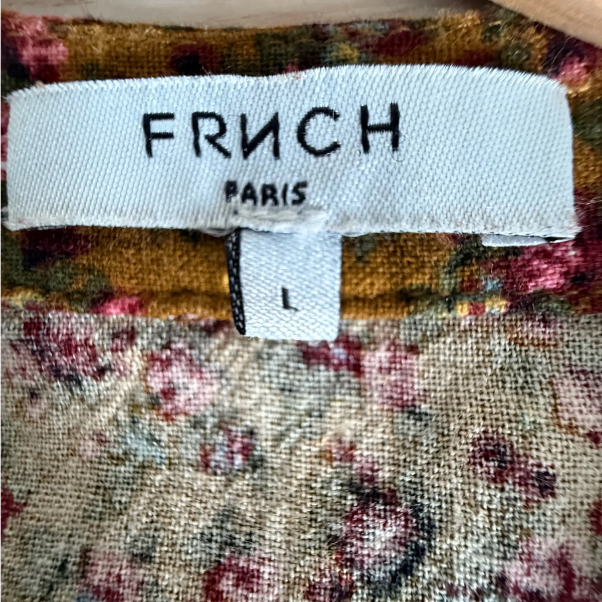 FRNCH Earthy Floral Jumpsuit Boho Long Sleeve Wide Leg Tie Waist size L - Image 2