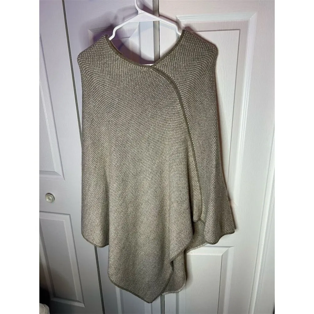 Fratelli TalliWomen's Beige Ribbed Knit Poncho Cape One Size Fall Casual… Tan Size L - Image 2