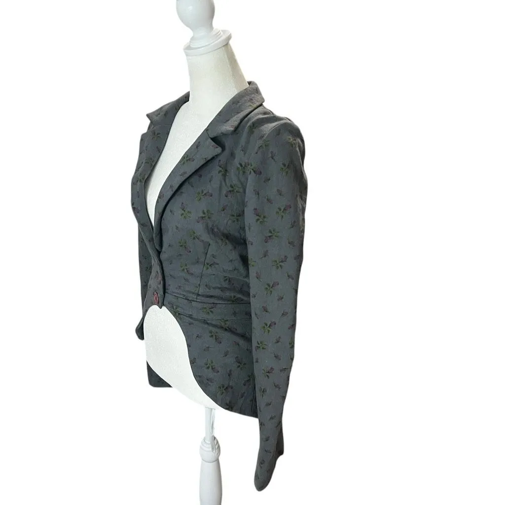Vintage Betsey Johnson Floral Bustle Blazer Jacket Gray Roses Y2K Whimsygoth S - Image 5