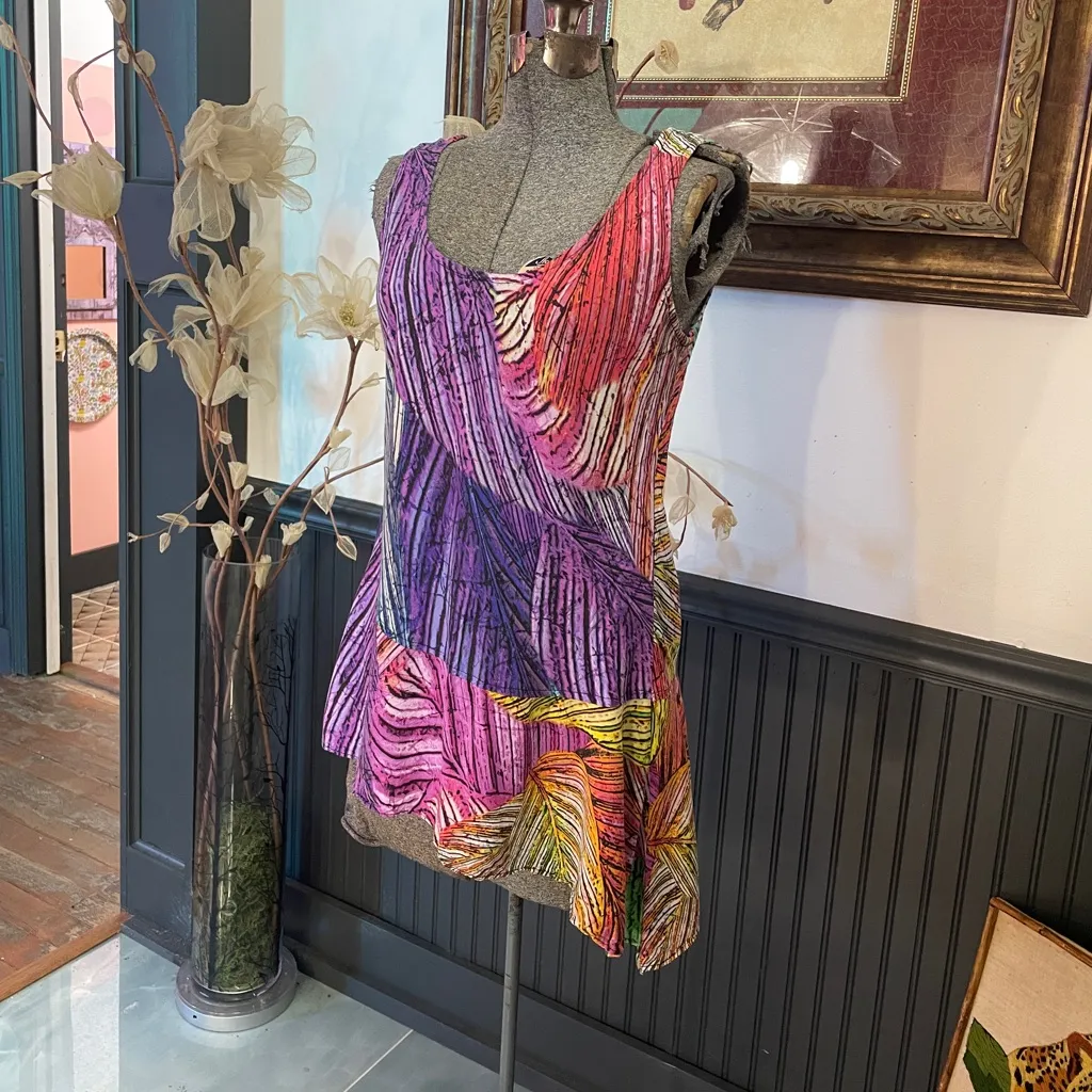 Vintage Jams World Hawaiian Asymmetric Art to Wear Rainbow Tank- Sz XS 💚🎀 - Image 3