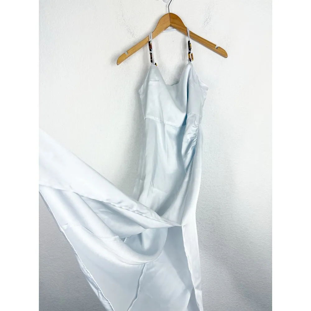 Zara Light Blue Chain Strap Satin Effect Midi Dress Size Medium Cocktail - Image 11