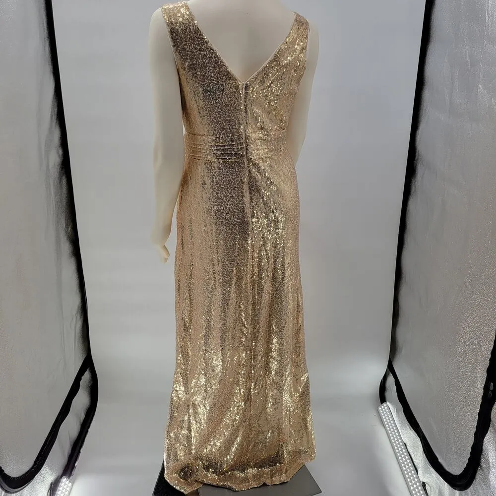 Kate Kasin Evening Gown Womens 8 Gold Sequined V - Image 3