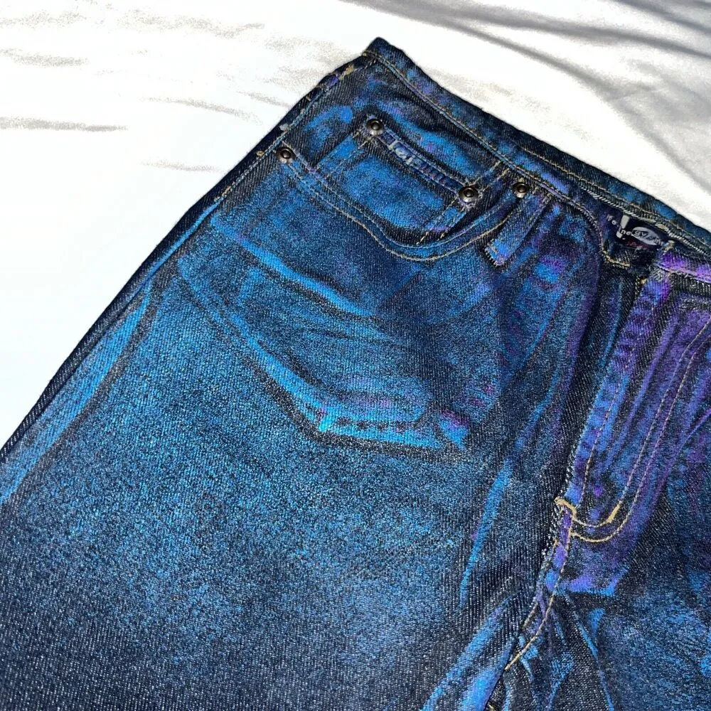 Deadstock Y2K LEI Low Waist Junior Sz 14 Multi Color Spray Painted Jeans Flare - Image 5