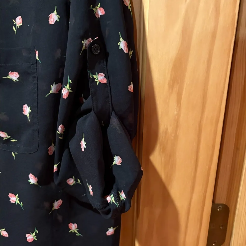 Victoria Secret Sheer Black With Pink Floral Button-Up Shirt Small - Image 6
