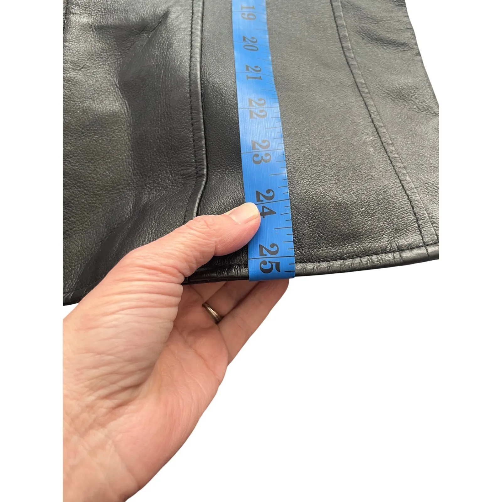 Black Leather Moto Vest Lace Up Sides Zip Front Newport News Womens 12 - Image 9