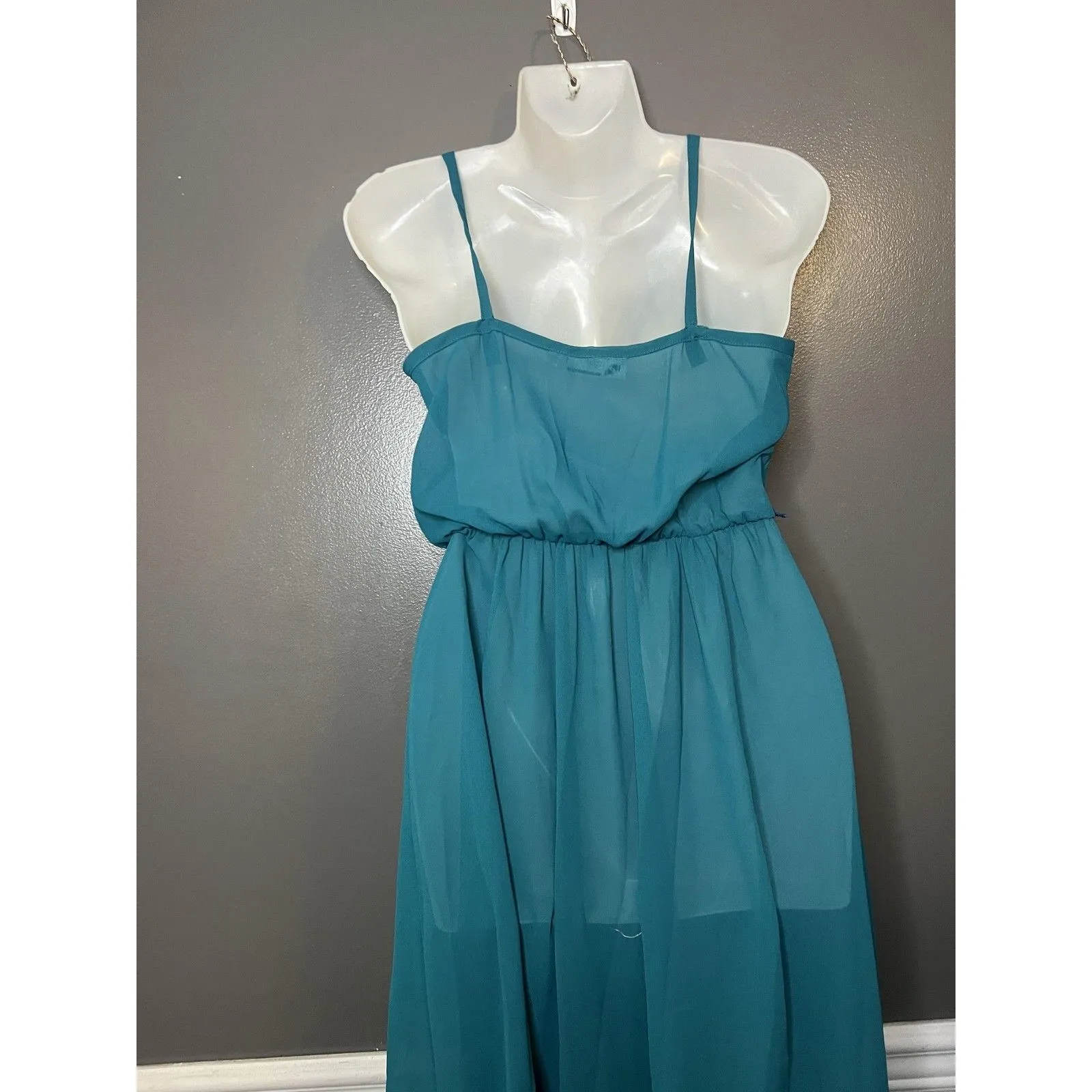 Vintage PQ Fashions LTD Dress Womens 7/8 Teal Ruffle Maxi Chiffon Formal 80s Blue - Image 7