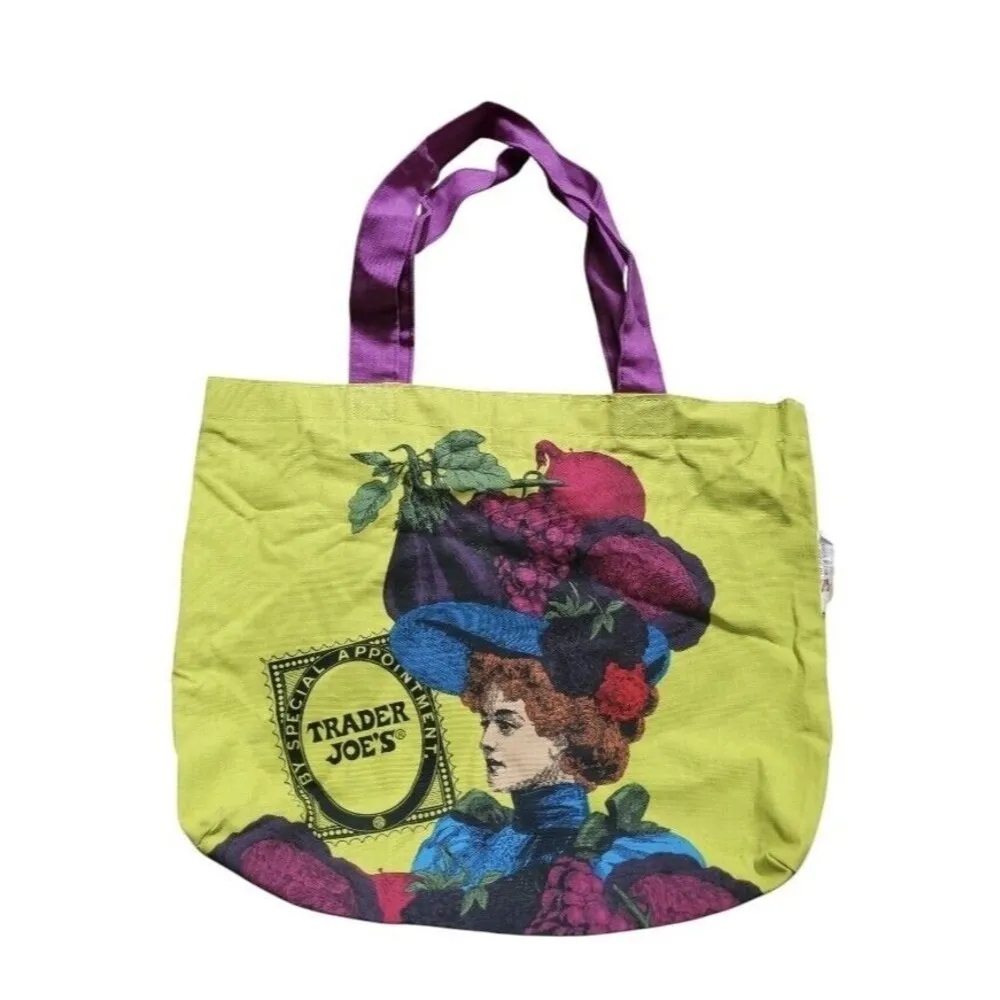 RARE Vintage Trader Joes Reusable Bag Fruit Lady Special Appointment Purple OS Green Size M - Image 6