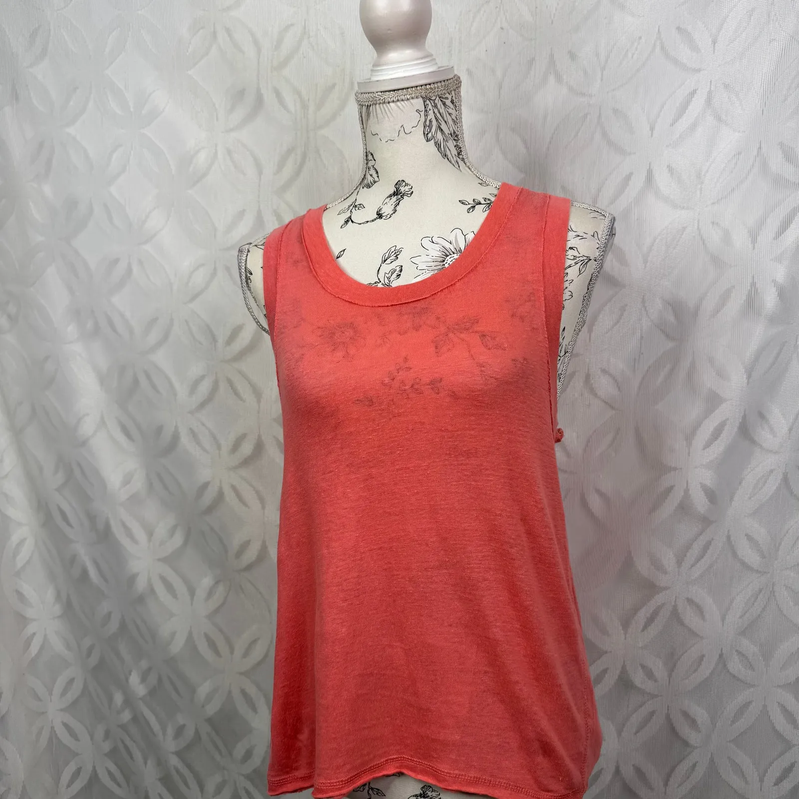 Chaser Coral Raw Edge Linen Muscle Tank‎ Top Size XS - Image 2