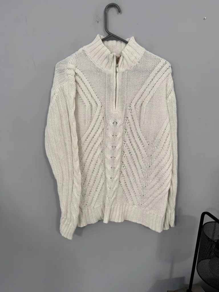 North Crest White Cable Knit Quarter Zip Pullover Sweater Women's Size XL / 18 - Image 1