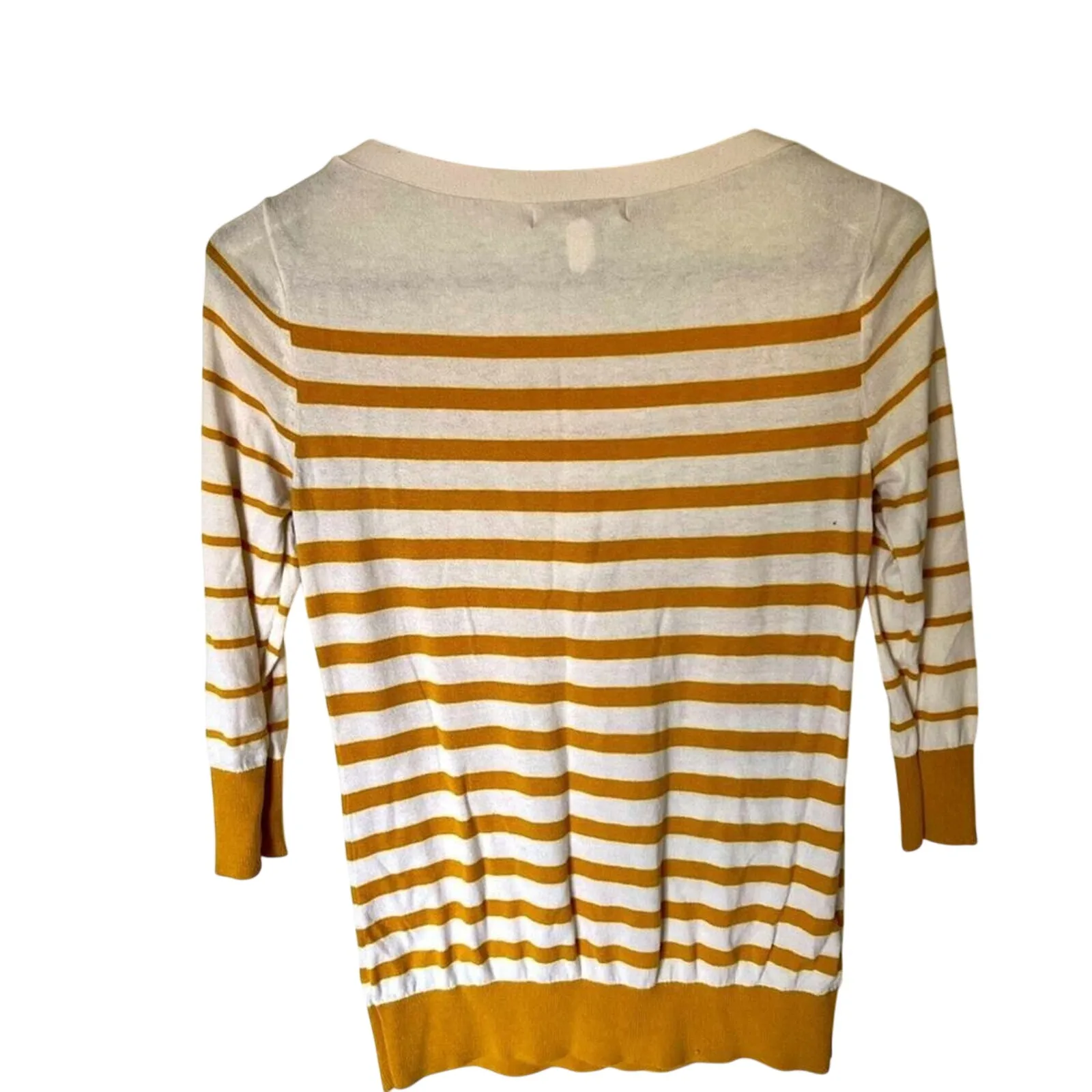 Banana Republic Stripe Button Sweater White Mustard Cotton Rayon Nautical XS - Image 5