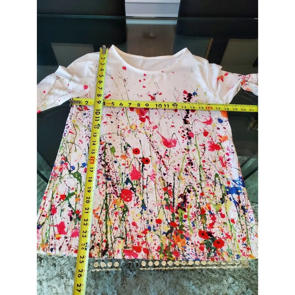 SHEIN Women's White Tie Dye Polyester Round Neck Long Sleeve Casual Top Shirt M Size M - Image 7