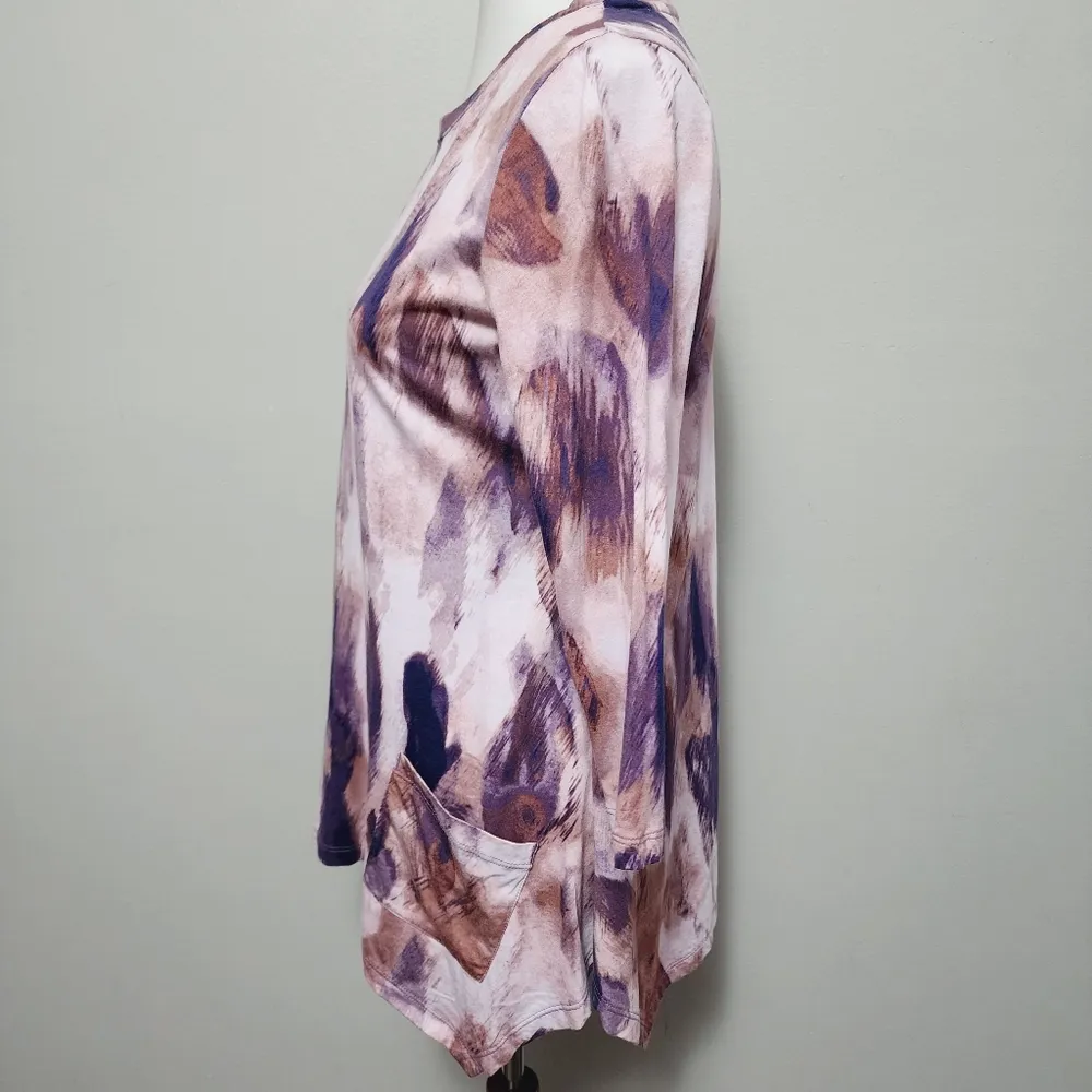 LOGO by Lori Goldstein Purple Watercolor Printed Cotton Modal Top Size Small - Image 5