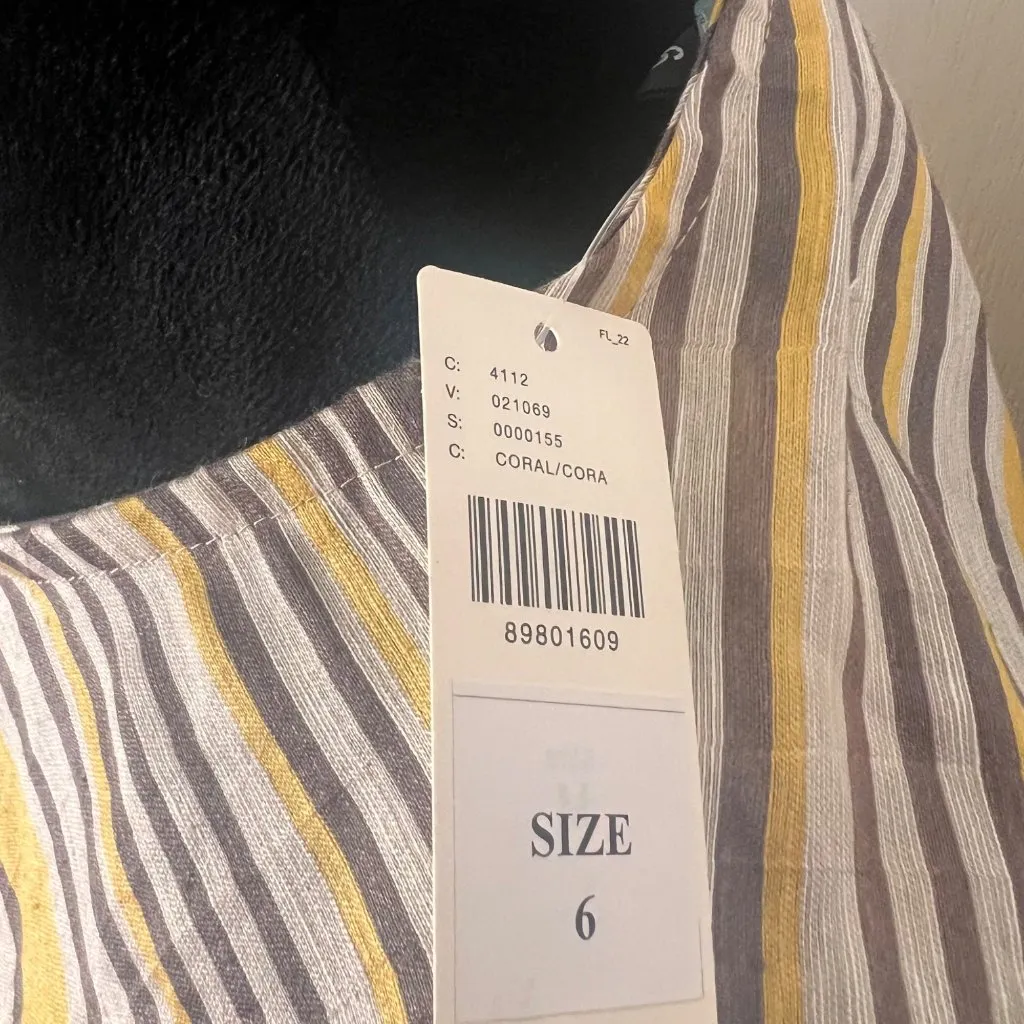 Anthropologie Floral  Short Sleeve Casual Lace  Blouse‎  Stripe Top Size 6 NWT - Image 3