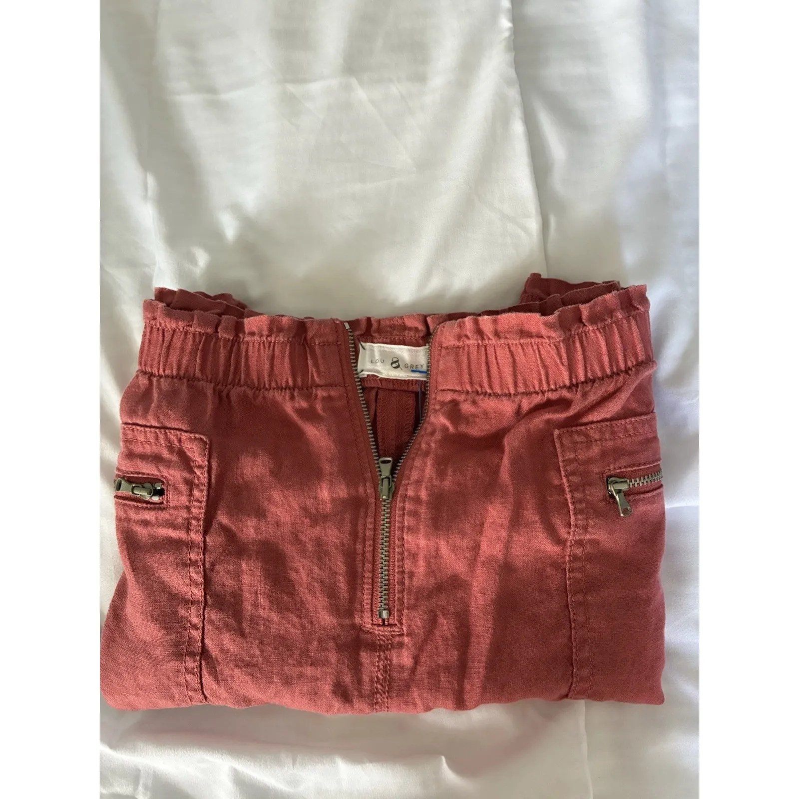 Lou & Grey Womens‎ SM Orange 100% Linen Zipper Pocket Stretch Waist Skirt Casual - Image 6