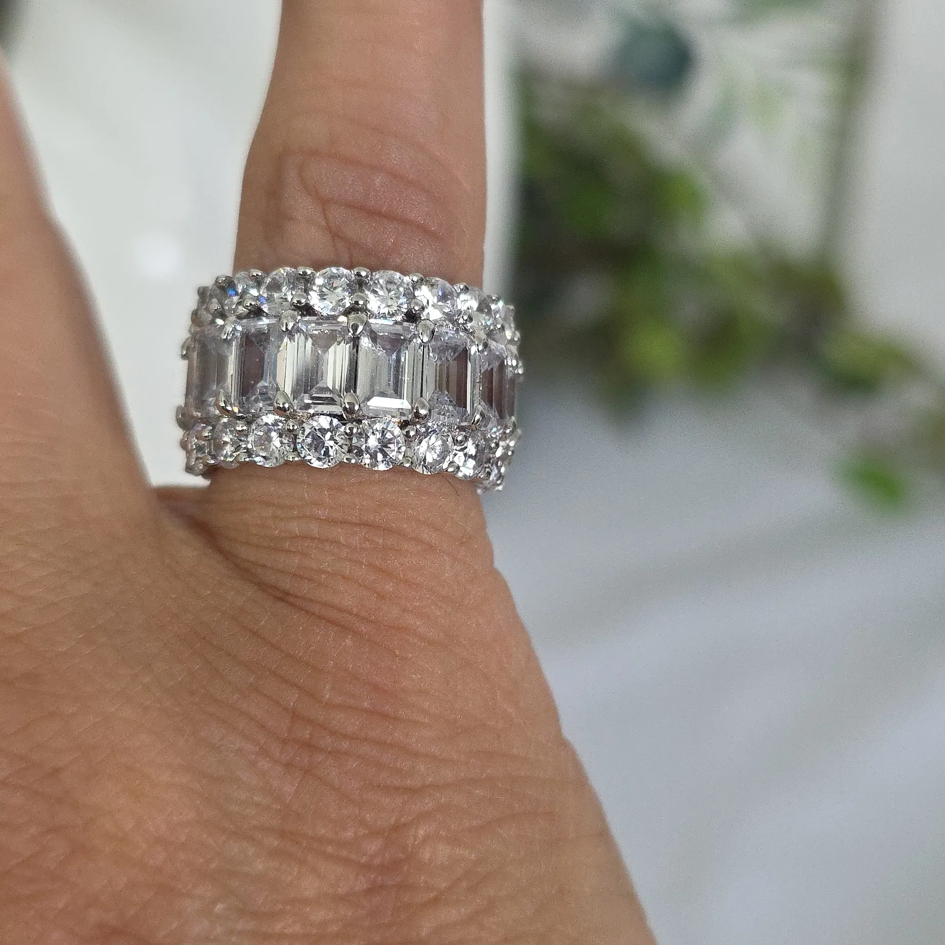 Italo Jewelry Sterling Silver 925 Triple Row Eternity Baguette Ring with Box - Image 8