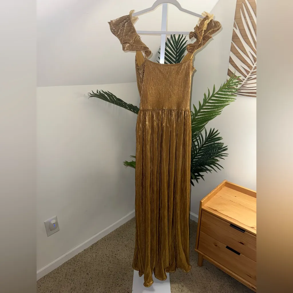 SAYLOR IMARA MAXI‎ GOLD PLEATED DRESS SZ Small - Image 2