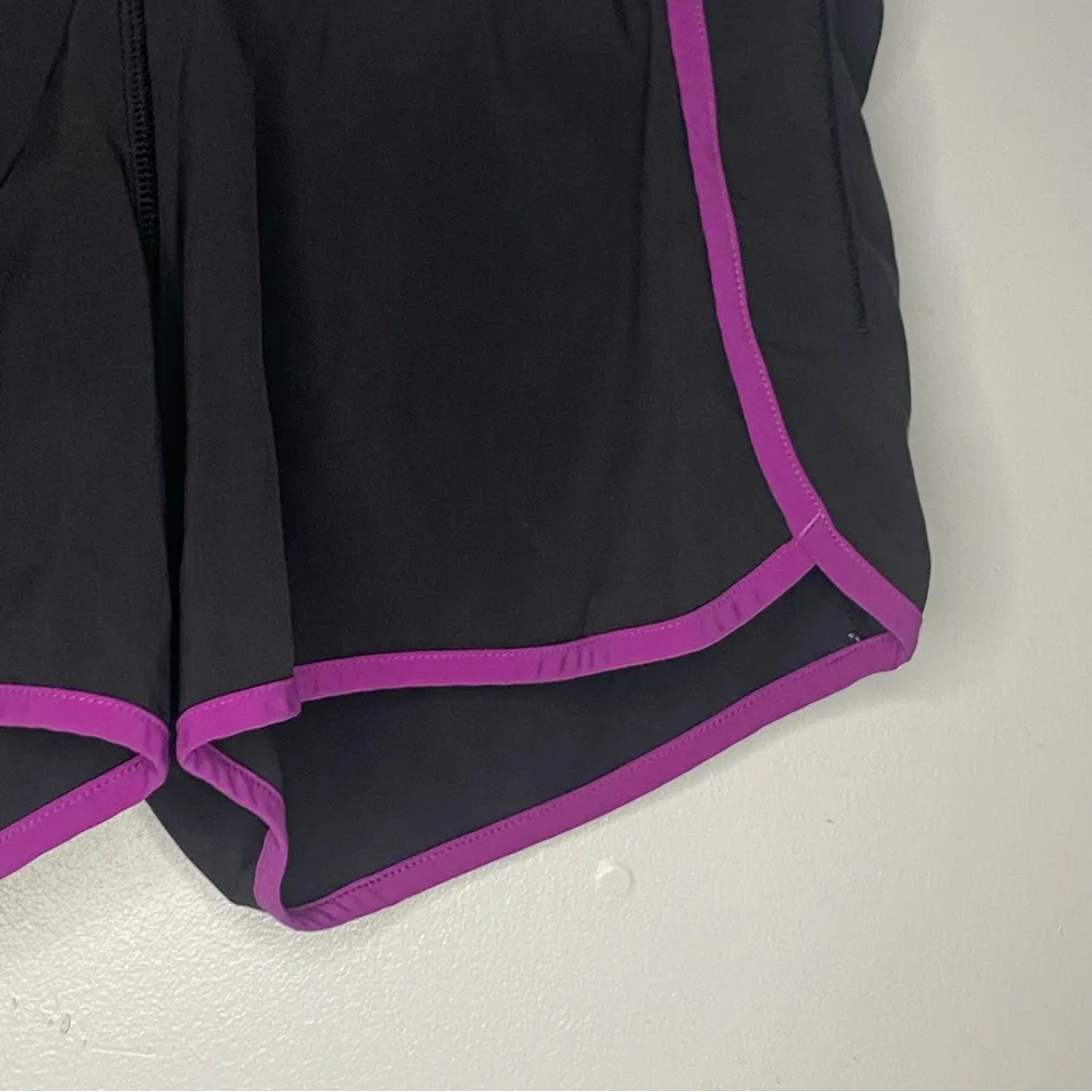Lululemon Speed Shorts Classic Black Purple Size 4 Zipper Pocket Running Womens - Image 3