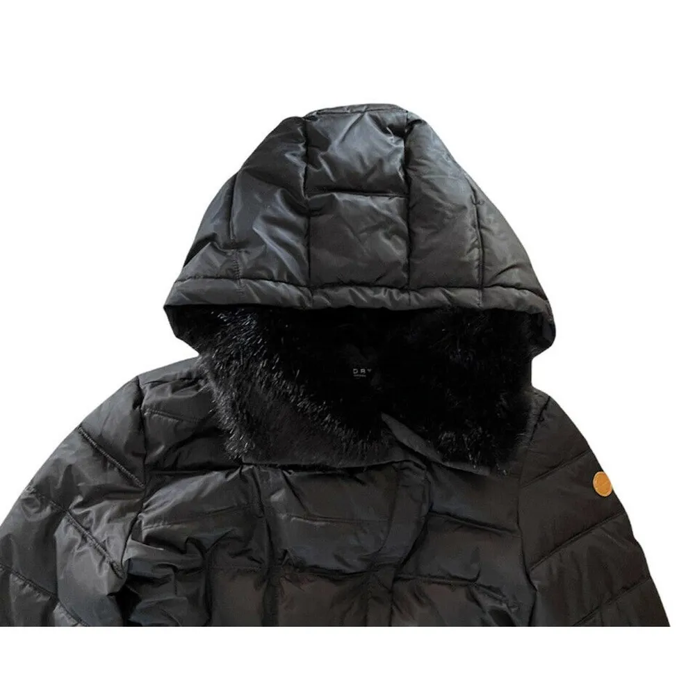 Womens Laundry Shelli Segal Faux Fur Collar Hooded Belted Black Puffer Coat XL - Image 3