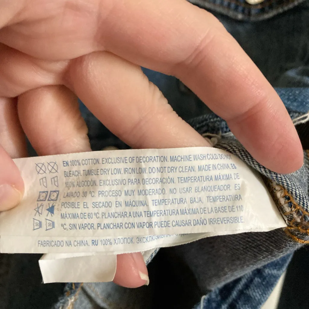 Forever 21 Medium Wash Cropped Racing Stripes on Sleeves Denim Jacket A242 - Image 3