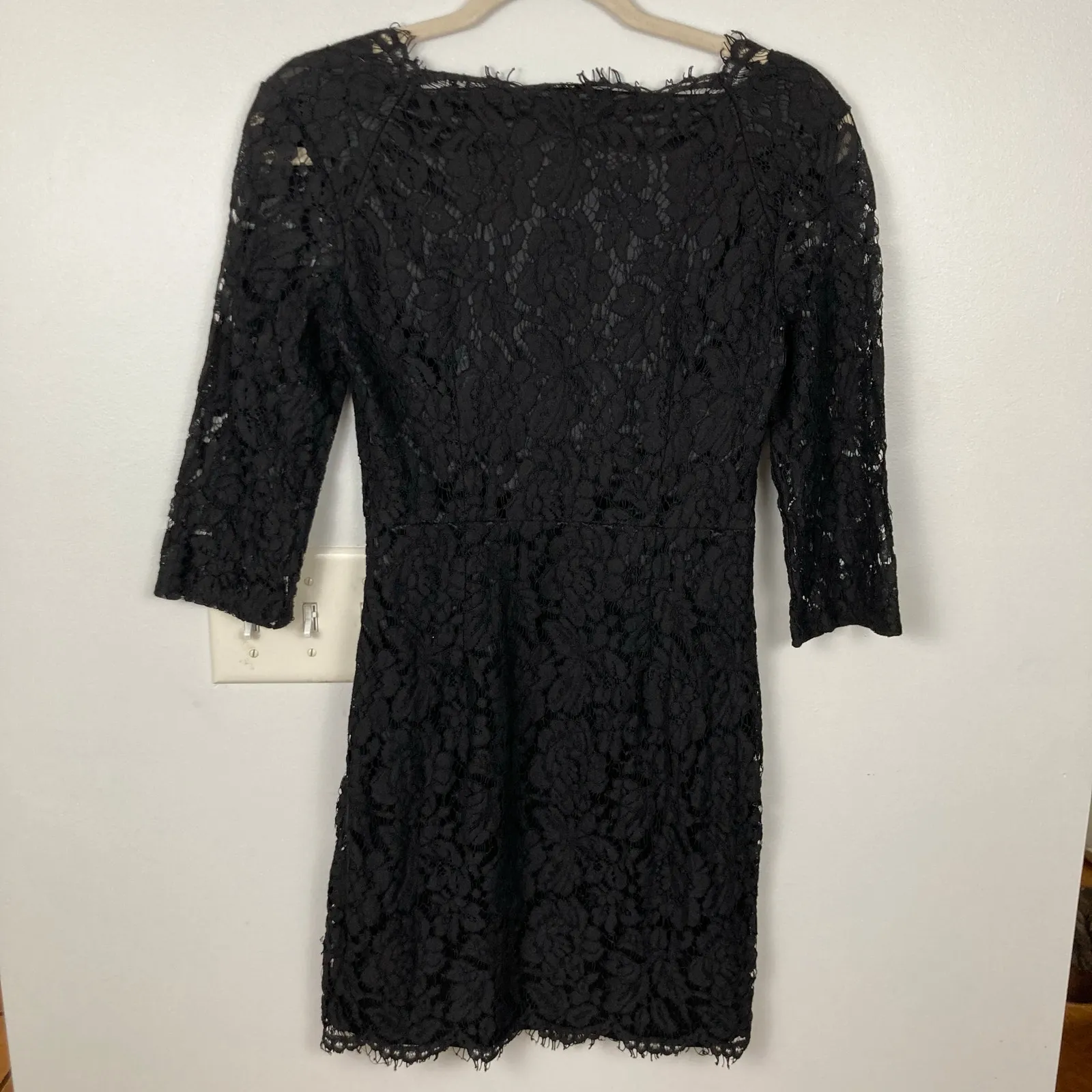 Glamorous Womens S Black Lace 3/4 Sleeve Bodycon Mini Dress LBD Event Party Vamp - Image 2